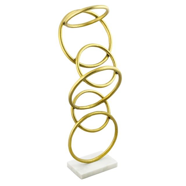 SCULPTURE- 6 Climbing Gold Rings-White Granite Base