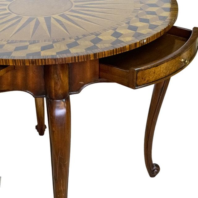 TABLE-Round Occasional W/Checkerboard Edge & Center Star Inlay