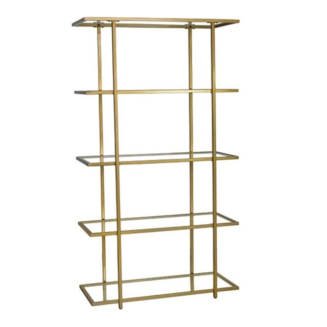 Bookcase-Gold Frame W/Glass Shelves