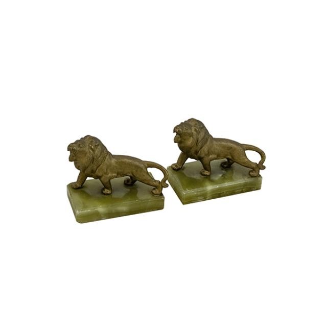 BOOKEND-Brass Lions-Green Marble (Pair)