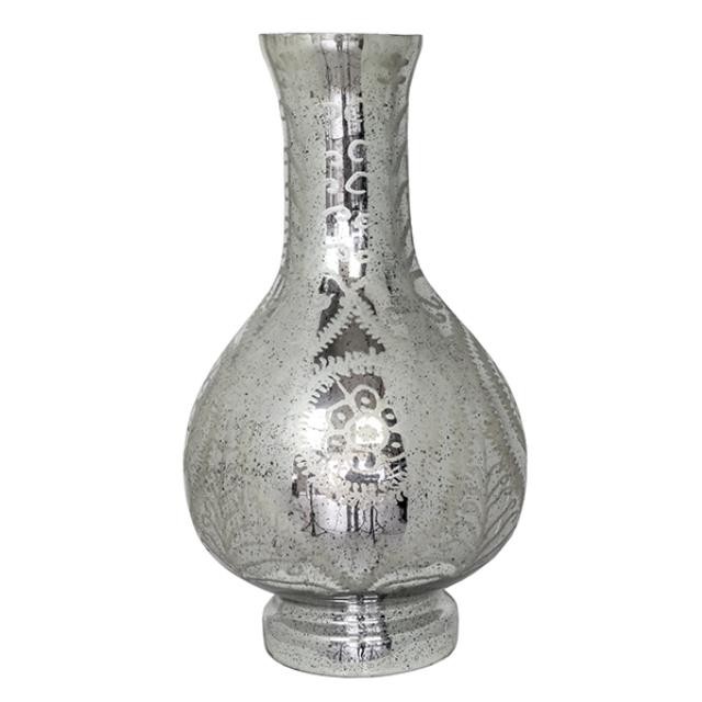 VASE-Large Etched Mercury Glass