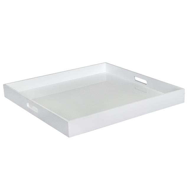 TRAY-Square White Lacquer W/Inset Handles