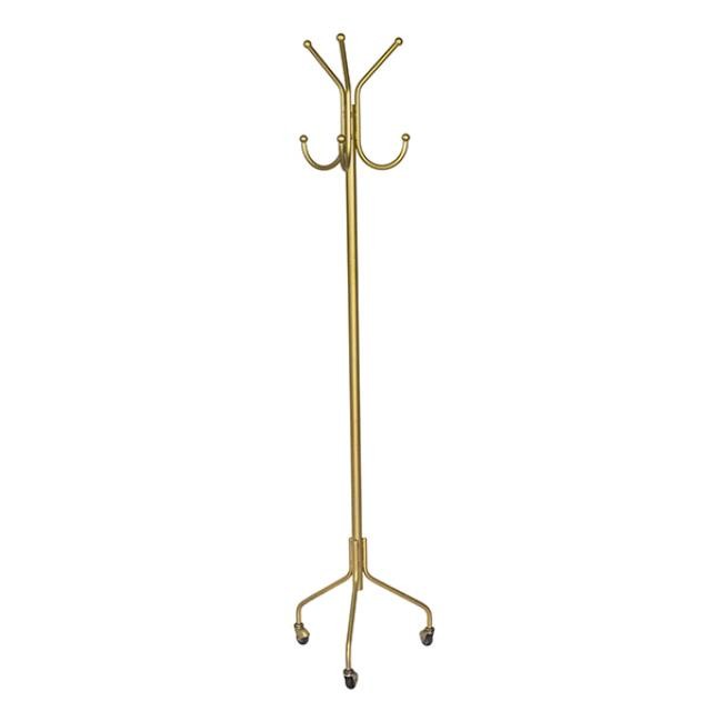 COAT RACK-Metal Painted Gold/Tripod Base W/Wheels