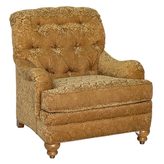 ARM CHAIR-Rust/Gold Tufted Back W/Burntout Velvet Fabric