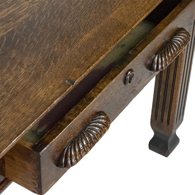 LIBRARY TABLE-Fluted Straight Leg W/2 Drawers (Shell Drawer Pull)