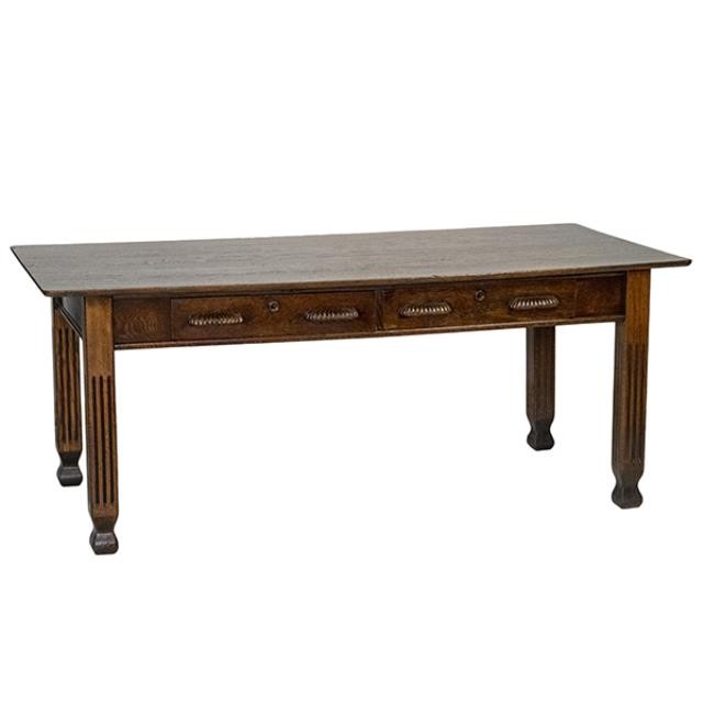 LIBRARY TABLE-Fluted Straight Leg W/2 Drawers (Shell Drawer Pull)