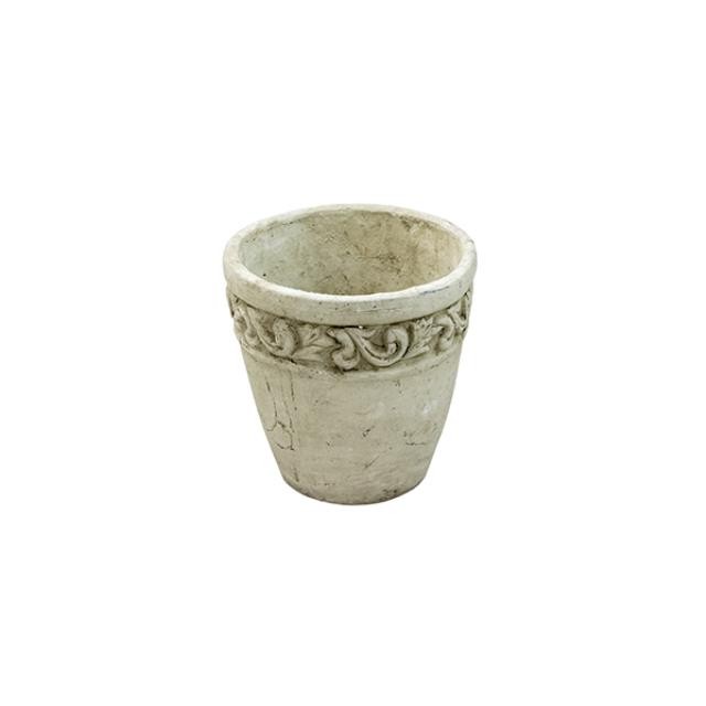 FLOWER POT-Faux Cement W/Scrolling Leaves at Rim