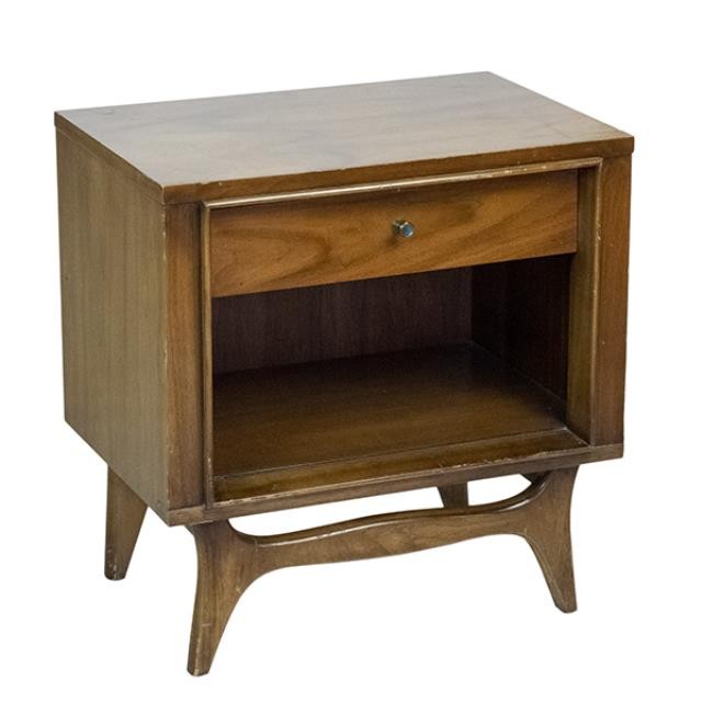 NIGHT STAND-MCM Walnut-Single Drawer W/Cubby