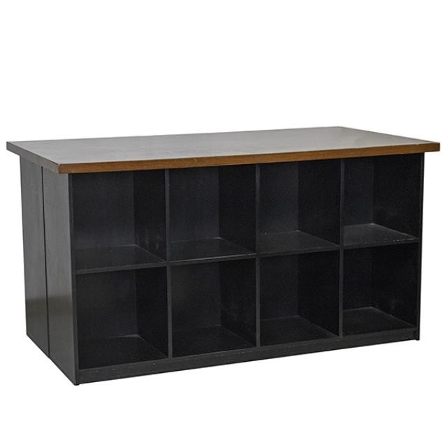 CONSOLE-Black Office Storage Cubbies W/Table Top