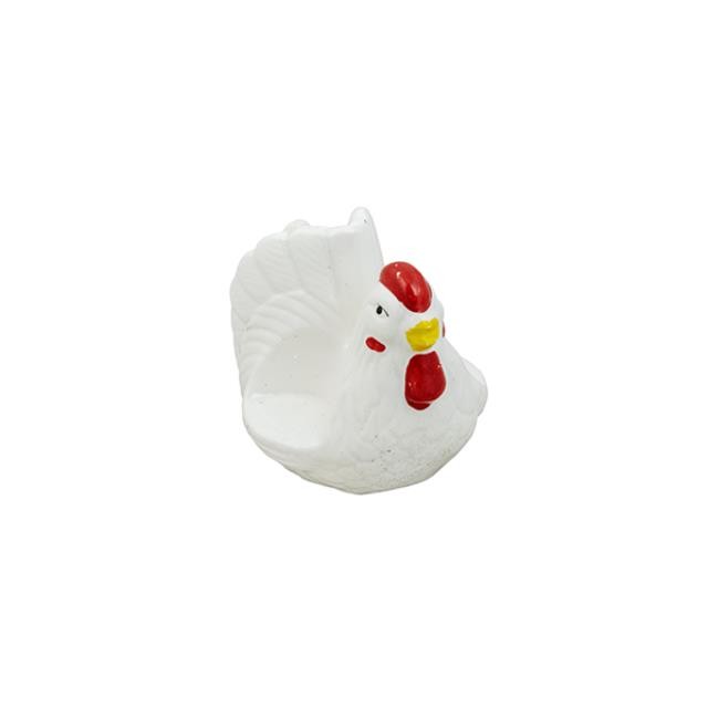 Ceramic White Chicken W/Red Head Feathers & Yellow Beak