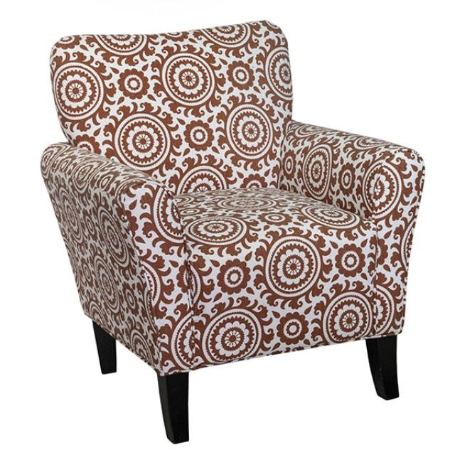 CLUB CHAIR-Brick & Cream Pattern Upholstry W/Wood Leg