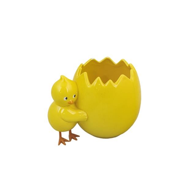 VASE-Yellow Baby Chick Holding Jagged Edged Egg