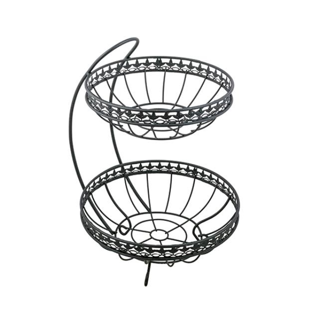 BASKET-2 Tiered Black Metal Fruit Basket