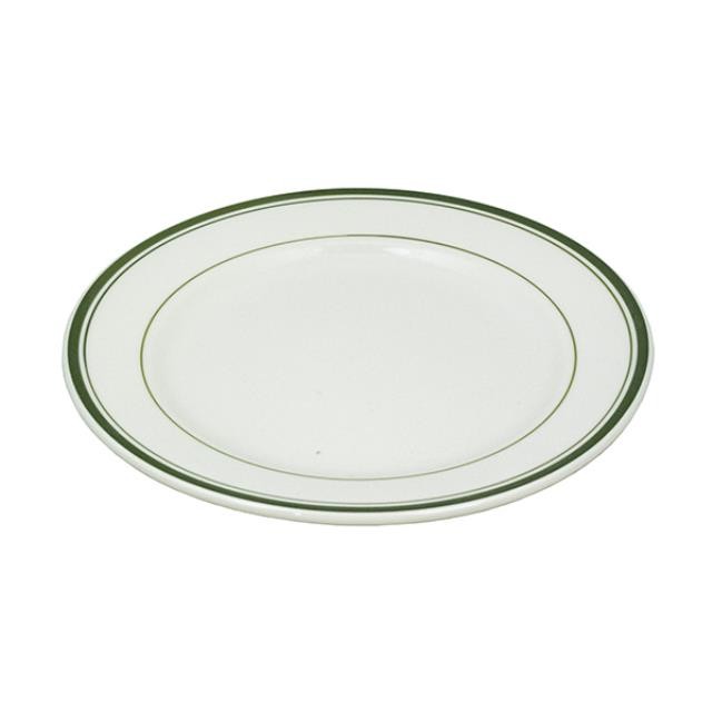 PLATE-Diner Dinner Plate White W/Green Stripes