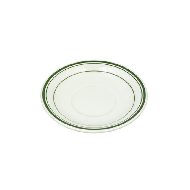 SAUCER-Diner Coffee Cup Saucer White W/Green Stripe
