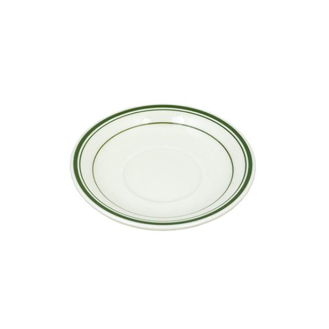 SAUCER-Diner Coffee Cup Saucer White W/Green Stripe