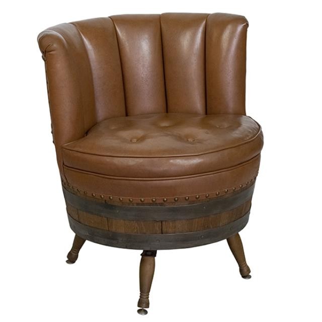 BARREL CHAIR-Carmel Leather Chanel Back Tufted