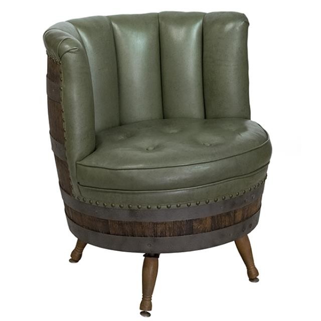 BARREL CHAIR-Green Leather Chanel Back Tufted