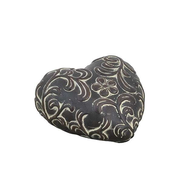 CERAMIC HEART-Brown W/Relief Leaf & Floral Design