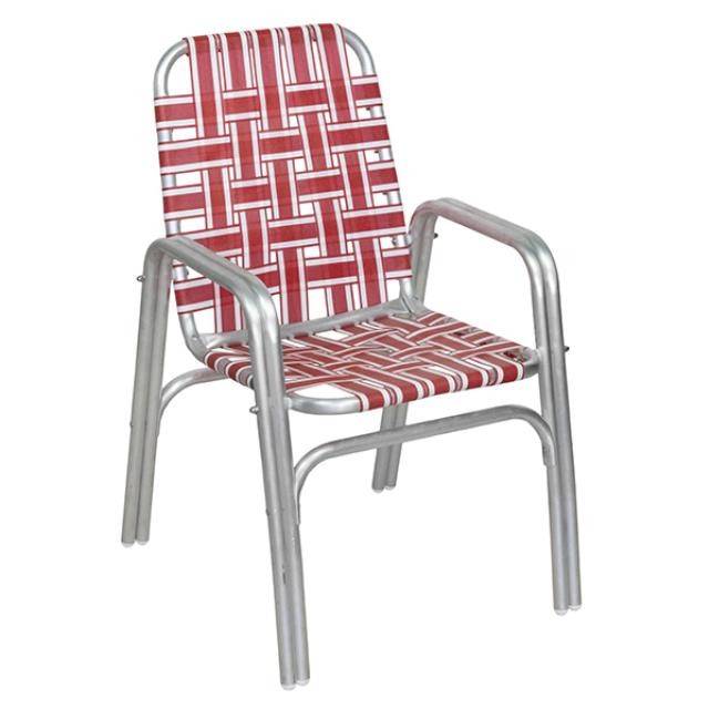 BEACH CHAIR-Aluminum Frame W/Red & White Nylon Webbing