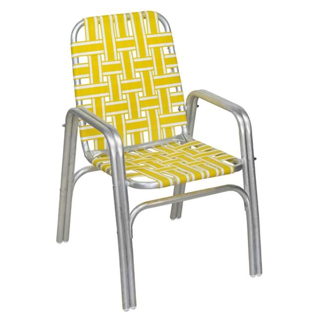 BEACH CHAIR-Aluminum Frame W/Yellow & White Nylon Webbing