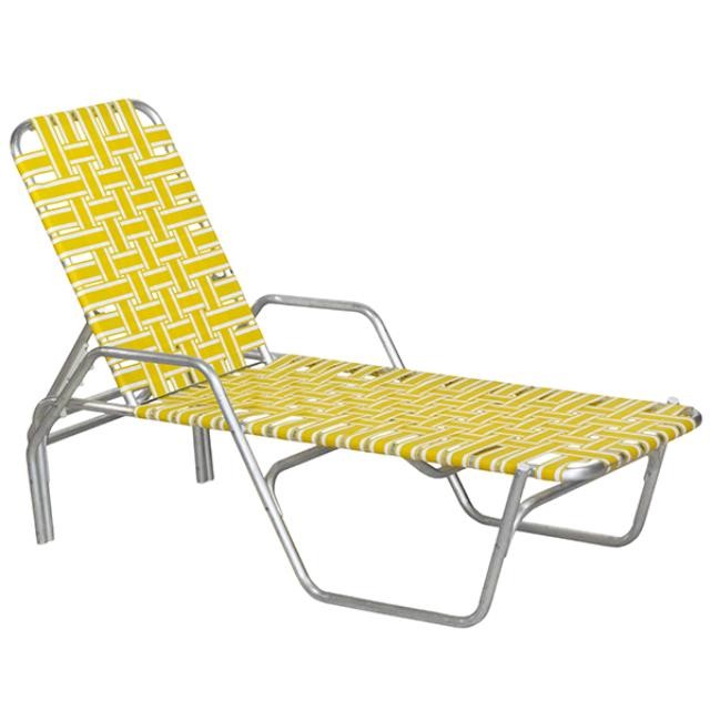 BEACH LOUNGE CHAIR-Aluminum Frame W/Yellow & White Nylon Webbing