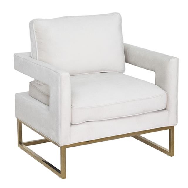 CLUB CHAIR-Modern-Ivory Velvet W/Gold Cut Out Base