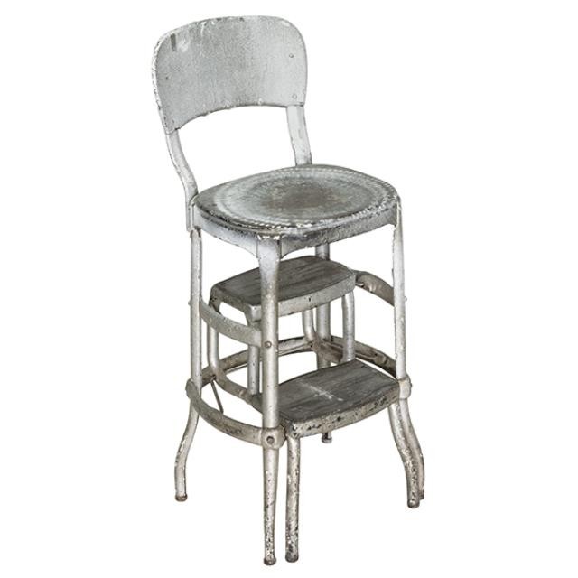 STEP STOOL-Vintage Distressed Metal Step Stool Chair