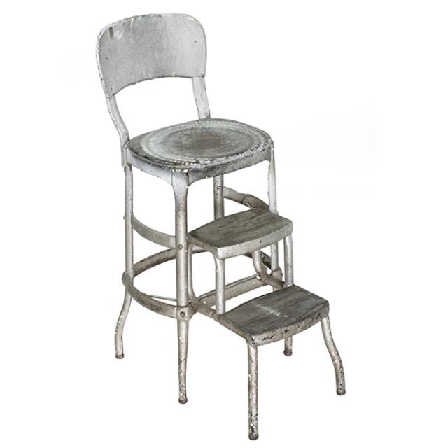 STEP STOOL-Vintage Distressed Metal Step Stool Chair
