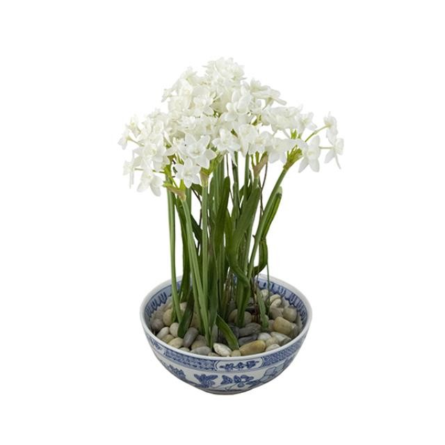 FAUX PAPER WHITES-In Blue & White Asian Ceramic Bowl