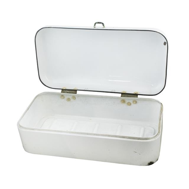 BOX-White Enamel W/Small Black Handle