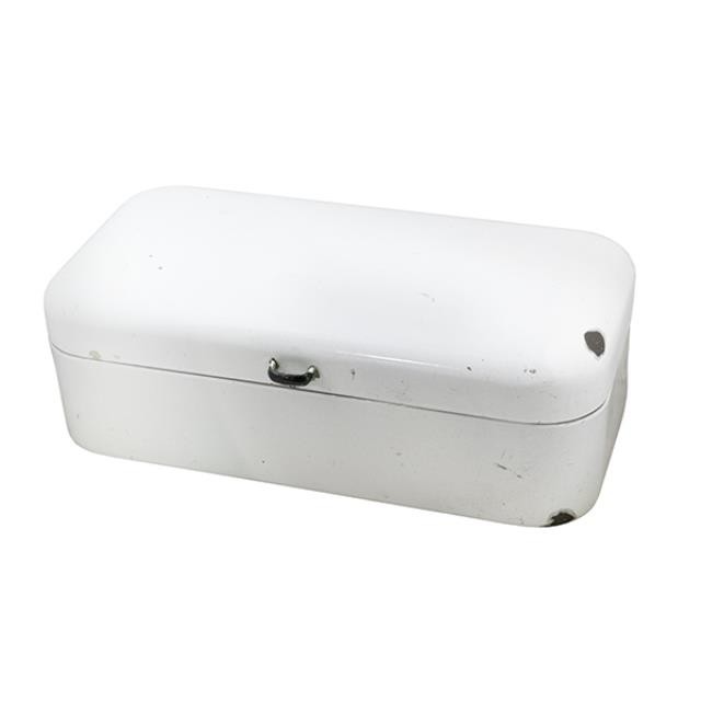 BOX-White Enamel W/Small Black Handle