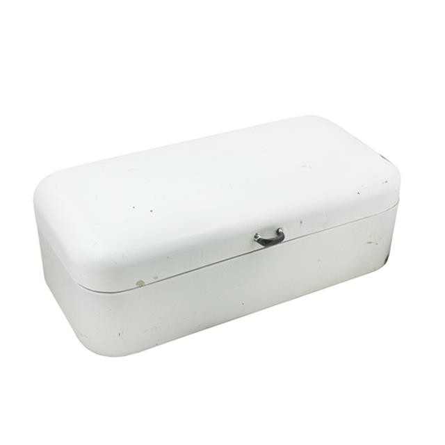 BOX-White Enamel W/Small Black Handle