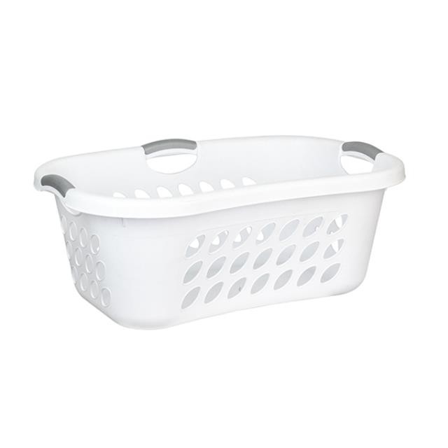 LAUNDRY BASKET-White Plastic W/Grey Handles