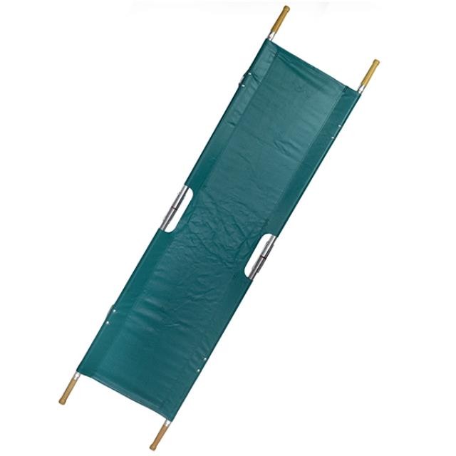 MEDICAL STRETCHER-Green W/Wooden Handles