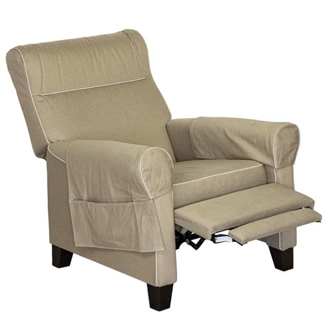 CHAIR-Recliner Khaki W/White Piping