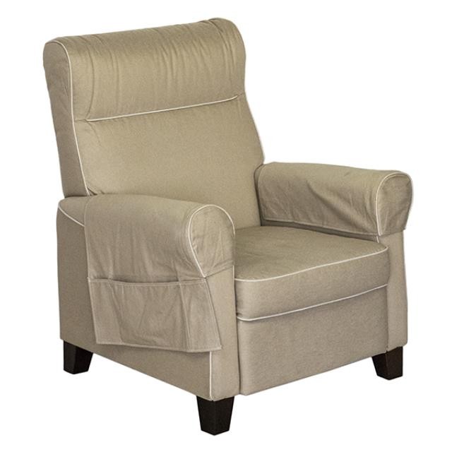 CHAIR-Recliner Khaki W/White Piping