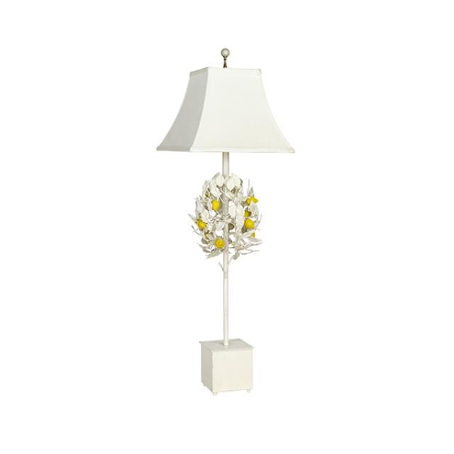 TABLE LAMP-White Vintage Toleware W/Lemons