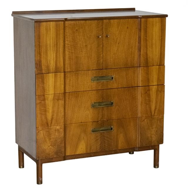 DRESSER-MCM Tallboy Chest W/Recessed Brass Hardware