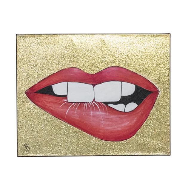 PAINTING-Red Lips On Gold Glitter Background