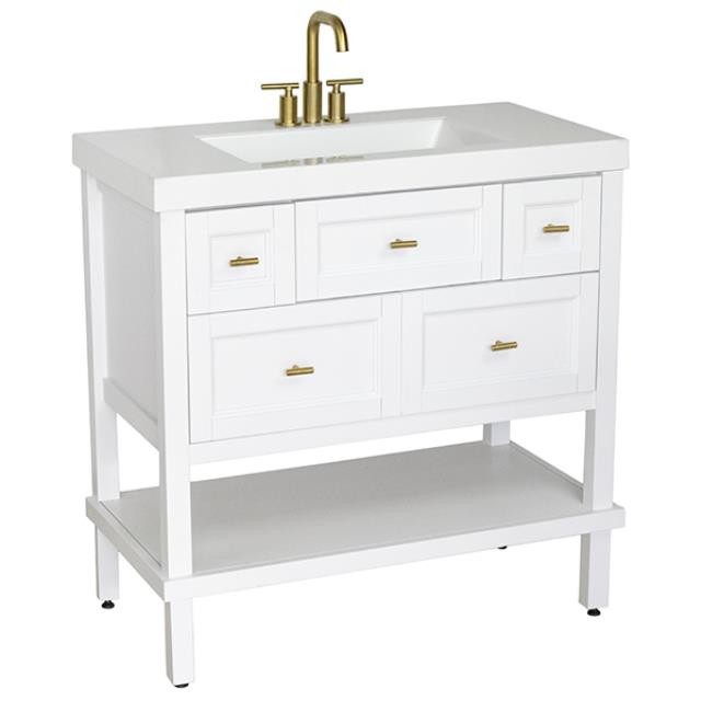 BATHROOM VANITY-W/Sink- White W/Gold Hardware