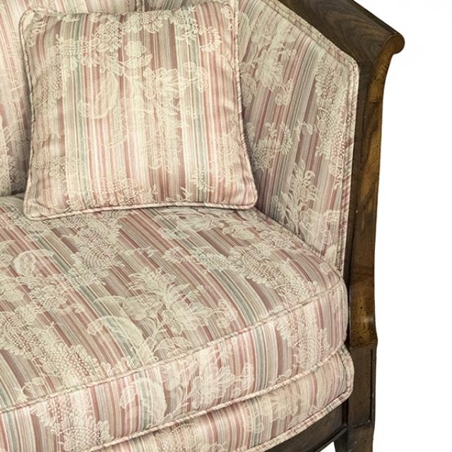 SETTEE-Vintage Burled Wood Frame W/Striped Floral Fabric