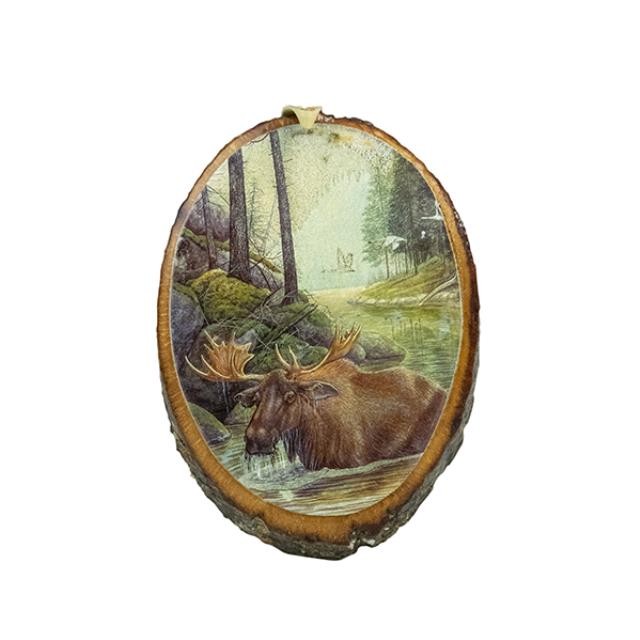 PLAQUE-Wooden-Log-Moose in Water