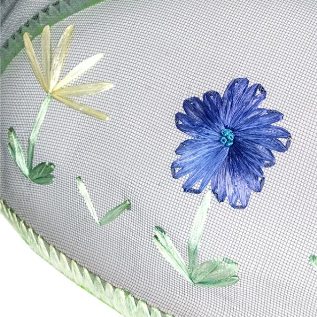 PLATE COVERS DOMES-Screen W/Embroidered Flowers