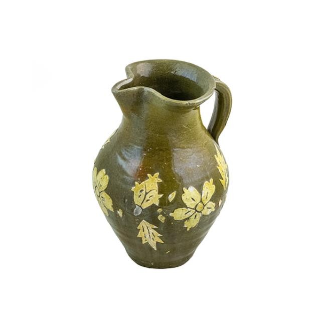 PITCHER-Green Ceramic W/Flower Design