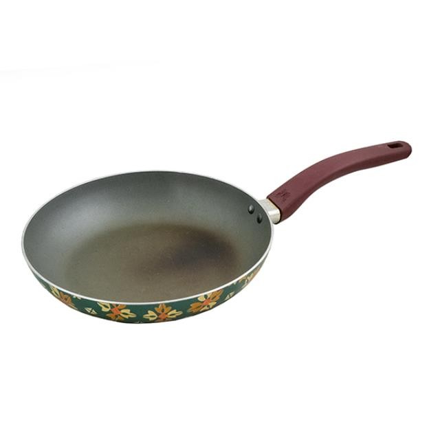 FRYING PAN-Teflon Coated/Turquoise W/Floral Design