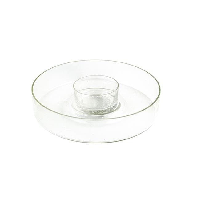 CHIP & DIP BOWL-Clear Glass W/Center Dip Bowl