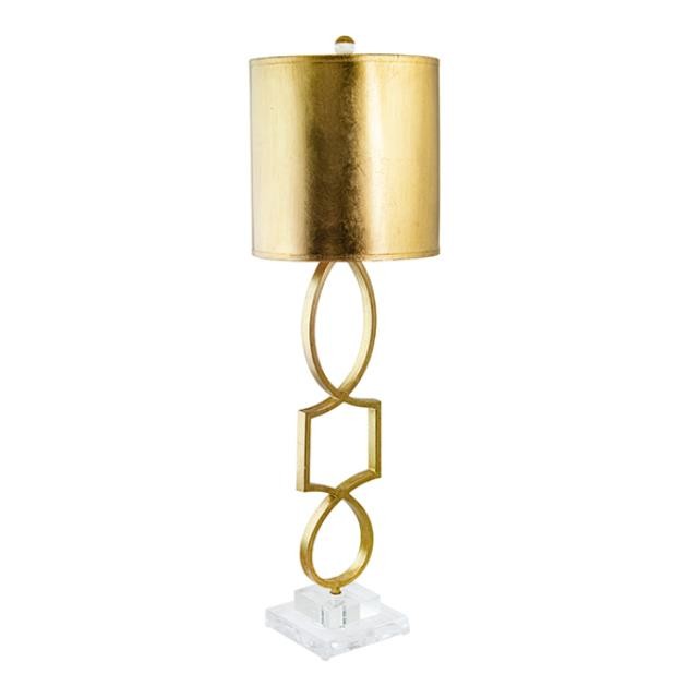 TABLE LAMP-Gold Geometric Shapes W/Gold Shade