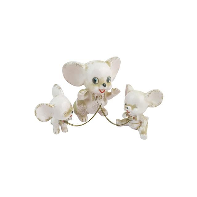 FIGURINE-(3)Pink Ceramic Mice Chained Together