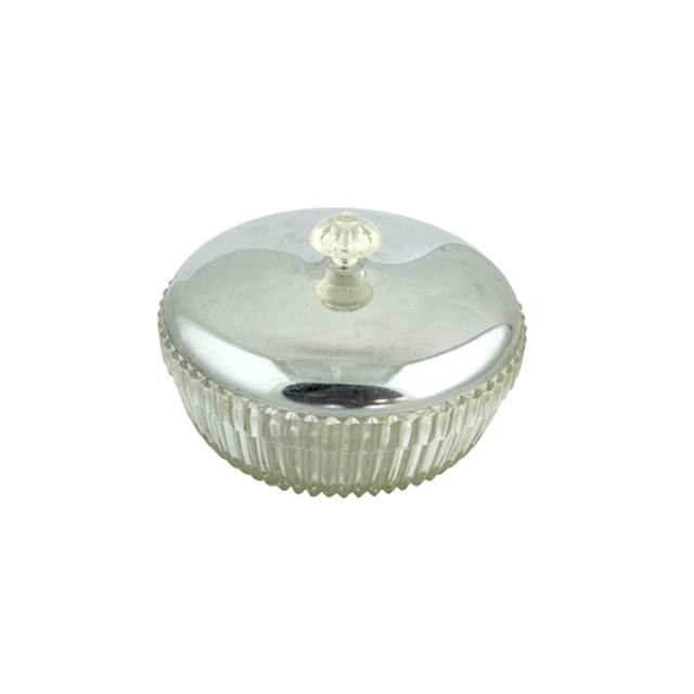 CANDY DISH-Cut Glass W/Silver Lid